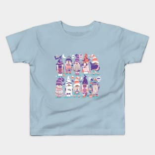 Boo-tiful gnomes // aqua background fun little creatures dressed for halloween in pastel colors lilac pink mint aqua purple salmon Kids T-Shirt